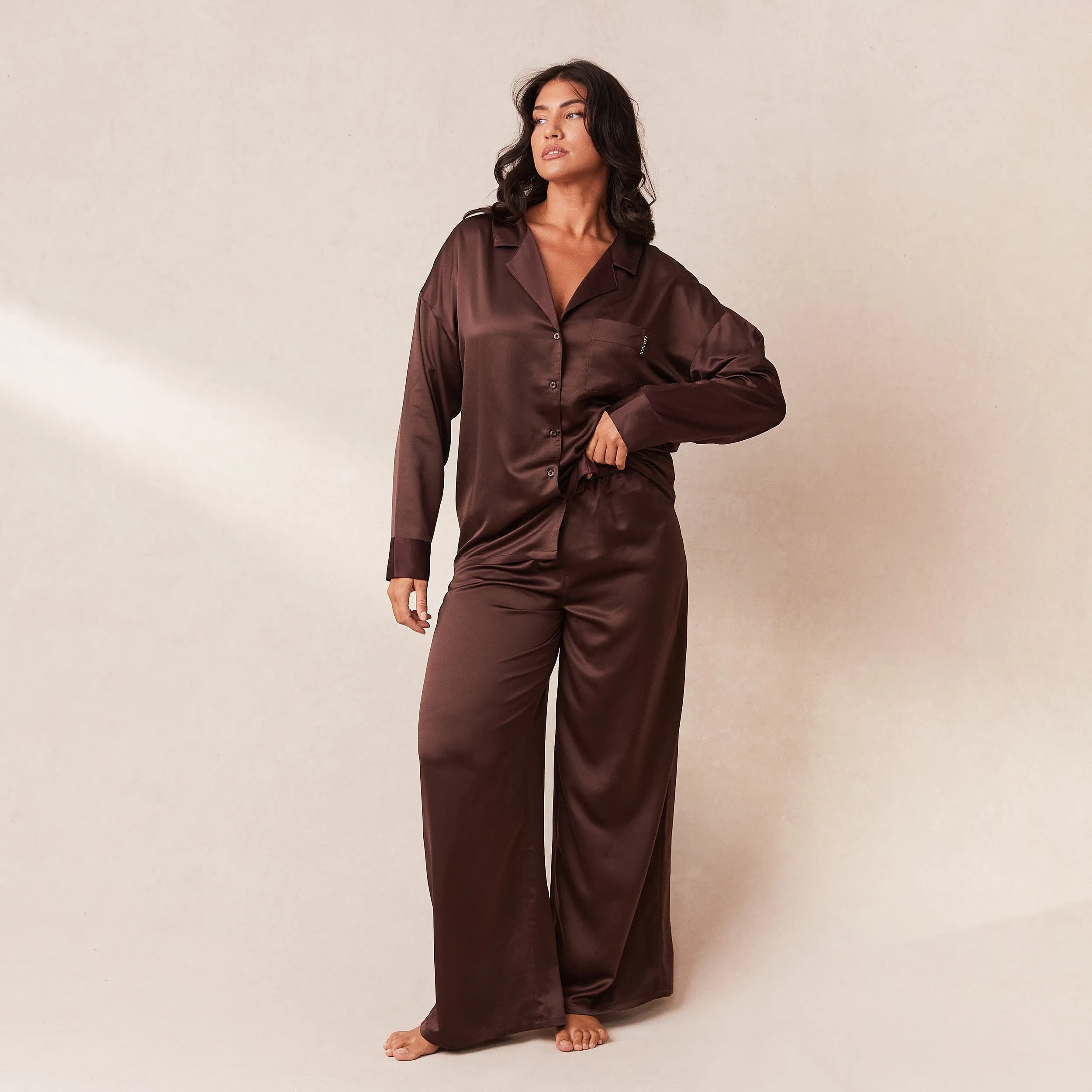 Classic Satin Pajama Pants - Chocolate