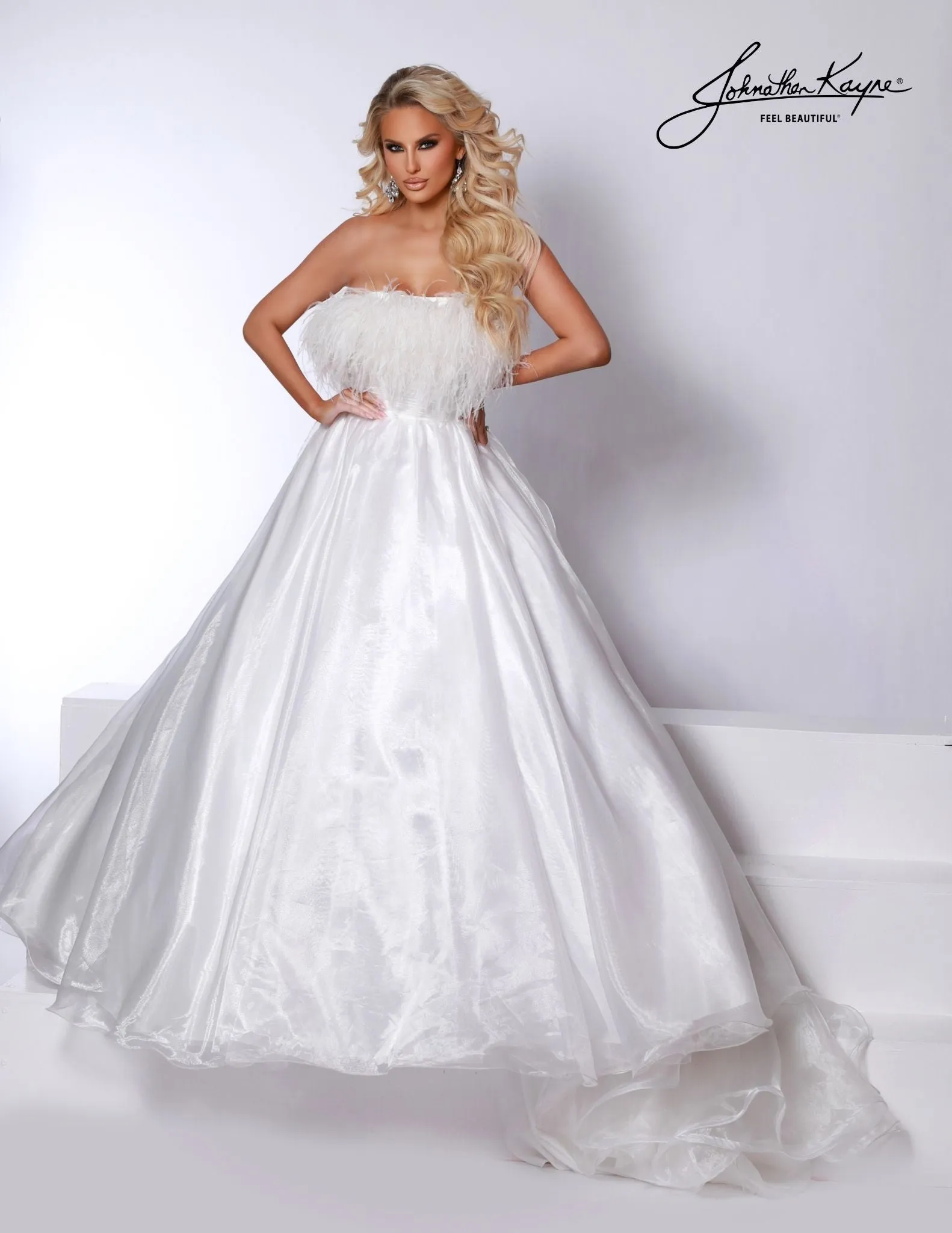 Johnathan Kayne 2739 Size 4 LILAC strapless feather neckline evening dress long organza A line gown