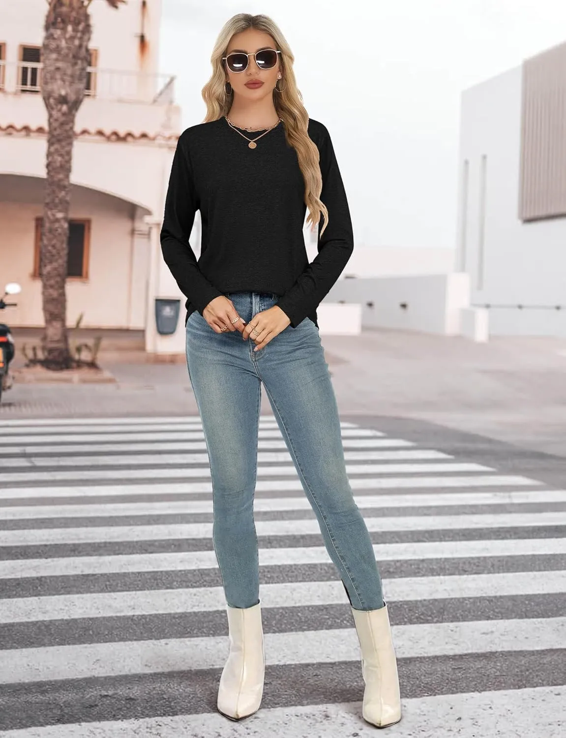 Long Sleeve Shirts for Women Crew Neck Basic Tee Fashion Womens Tops