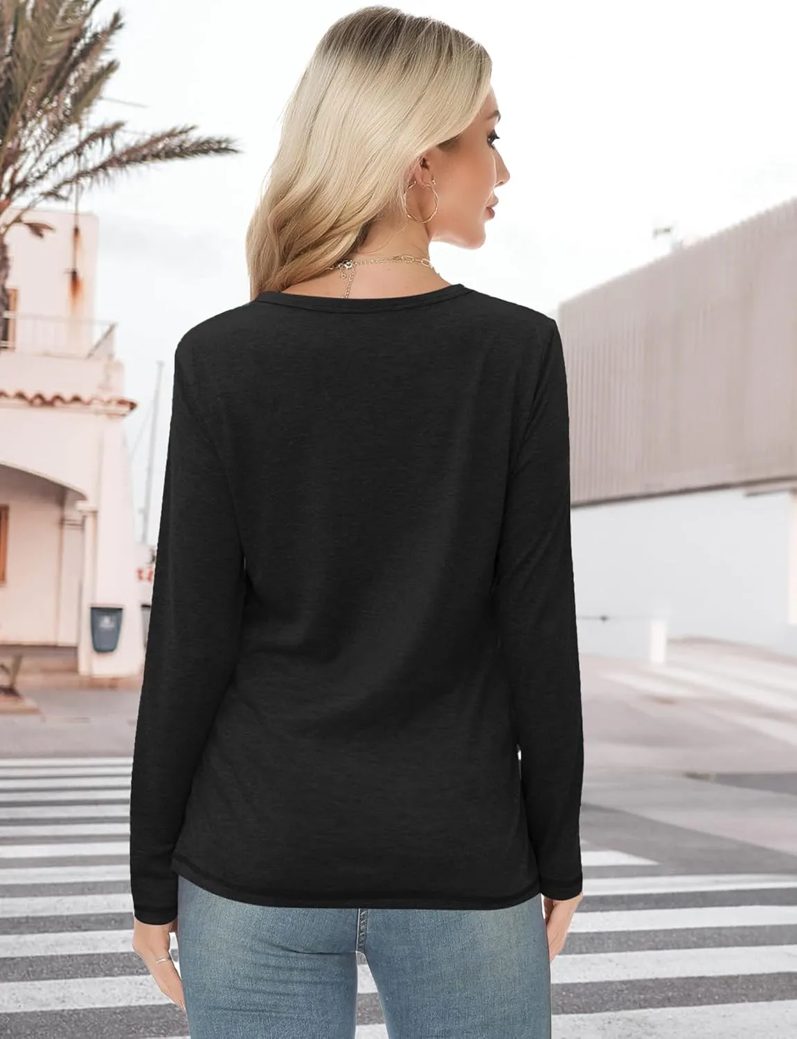 Long Sleeve Shirts for Women Crew Neck Basic Tee Fashion Womens Tops