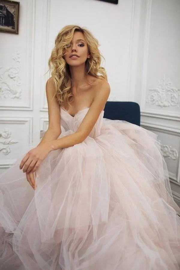 Luolandi Gorgeous Sweetheart Backless A Line Strapless Tulle Long Elegant Wedding Dresses Sexy