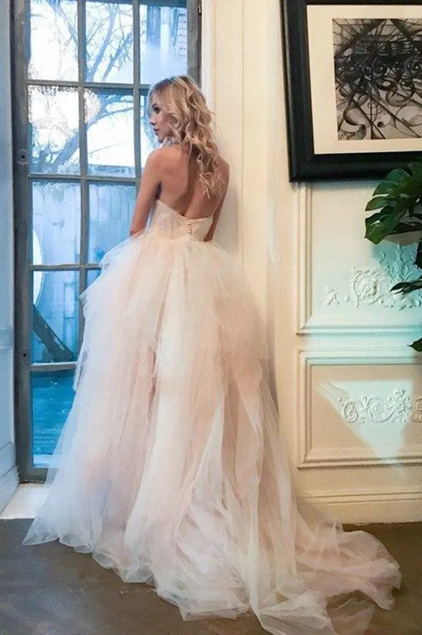 Luolandi Gorgeous Sweetheart Backless A Line Strapless Tulle Long Elegant Wedding Dresses Sexy