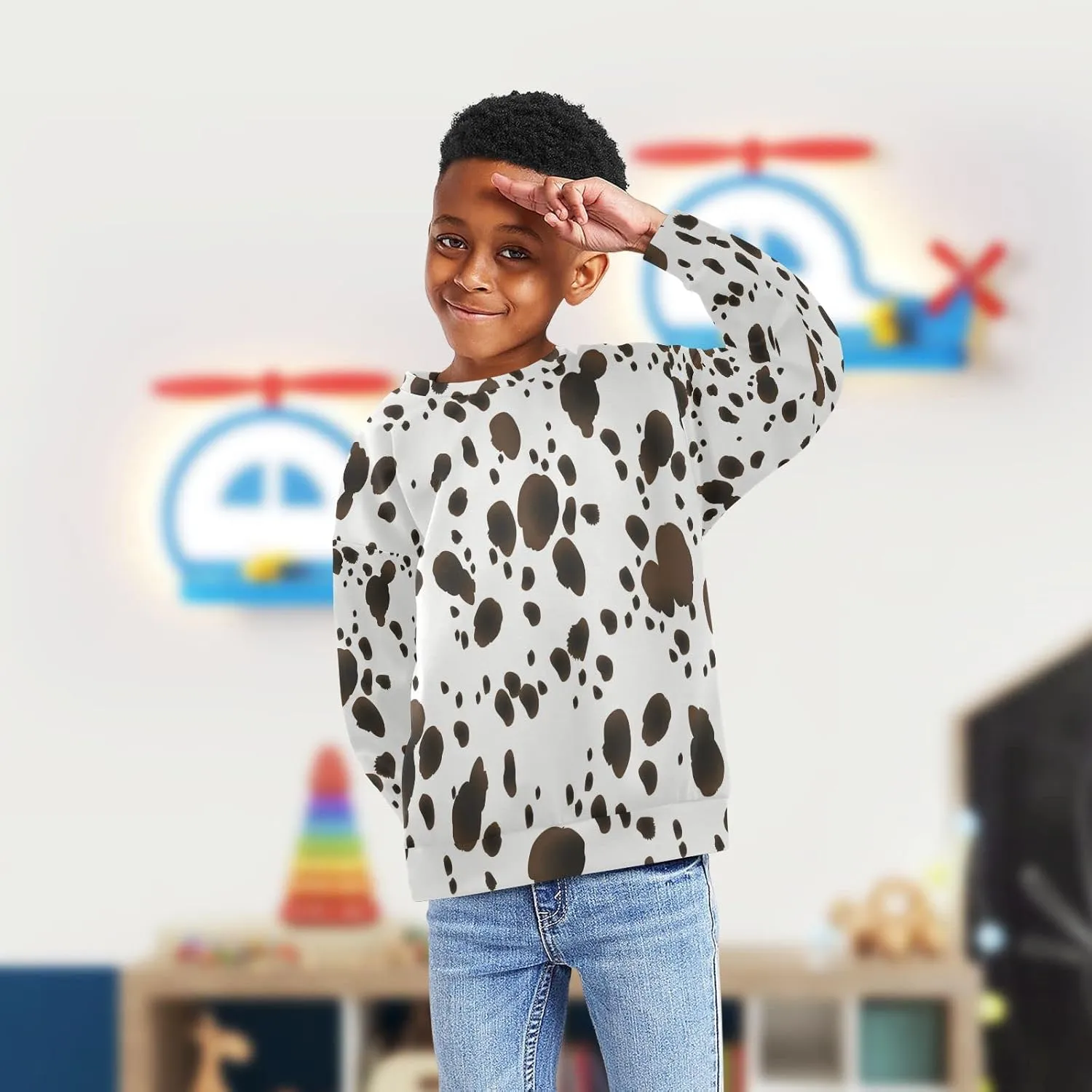 Plaaee Kids Crewneck Long Sleeve Fleece Sweatshirt Pullover Top for Boys or Girls Monster Trucks Car Prints 4T