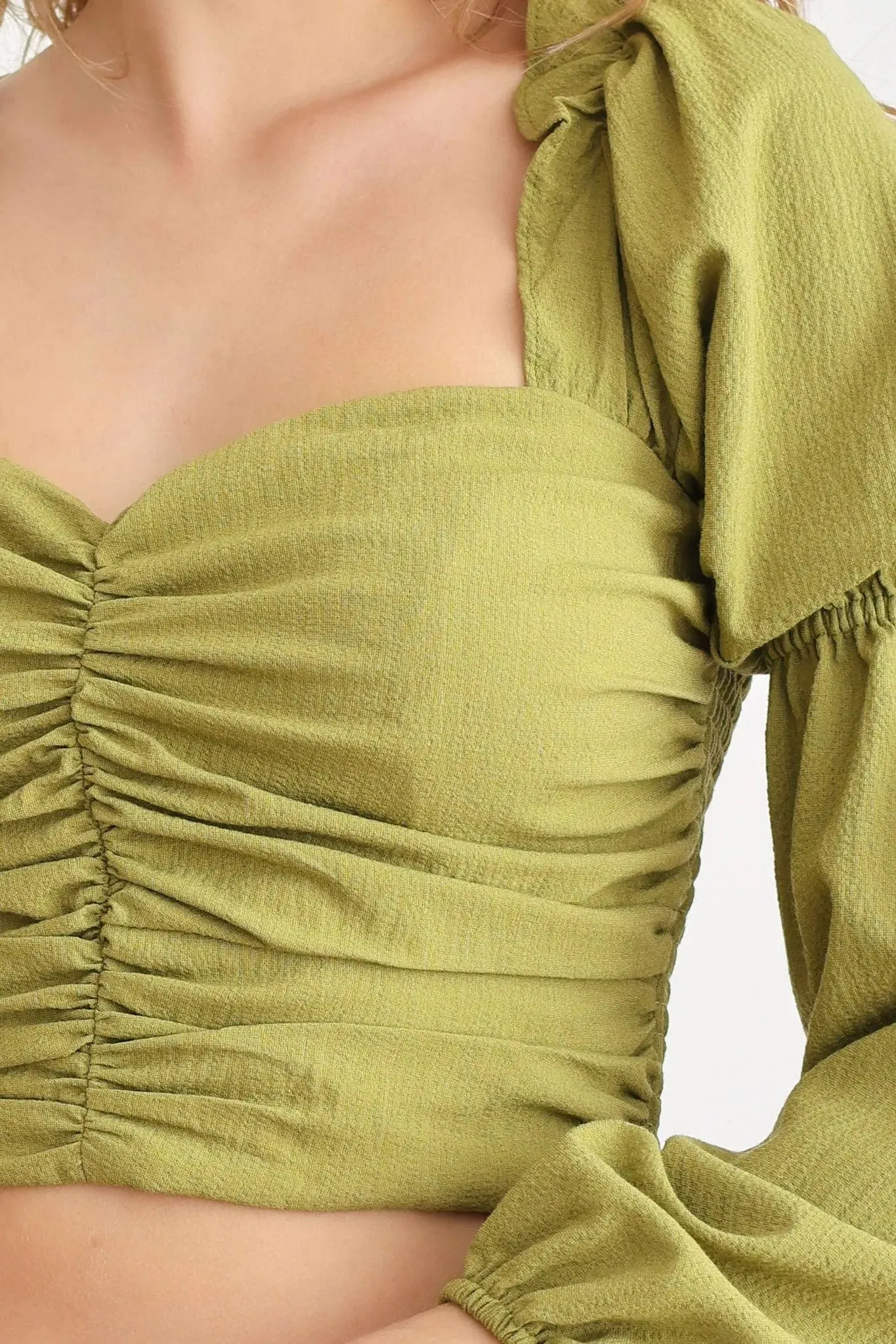 Ruched Double Puff Sleeve Crop Top