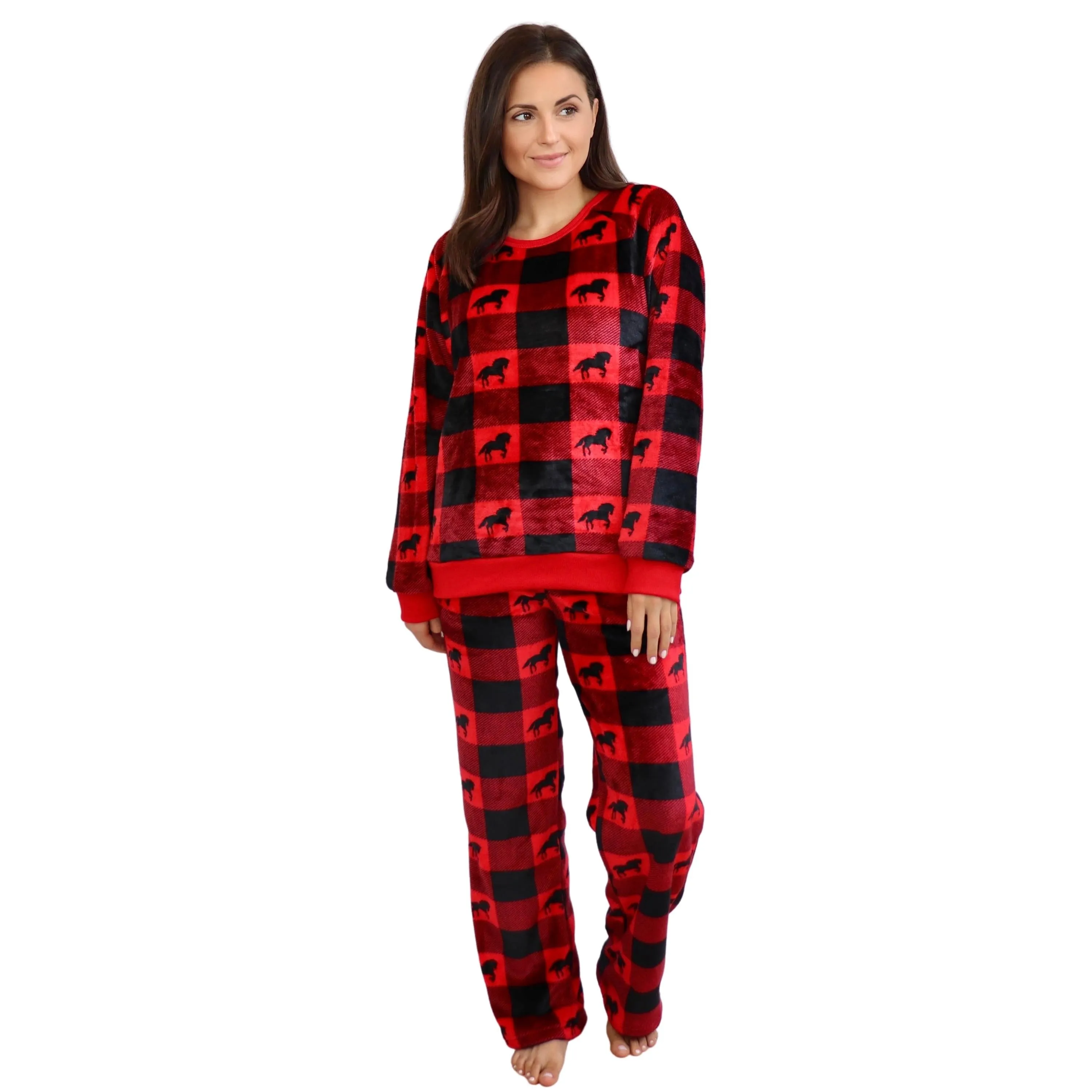 Women's Fleece Plaid Lounge Set